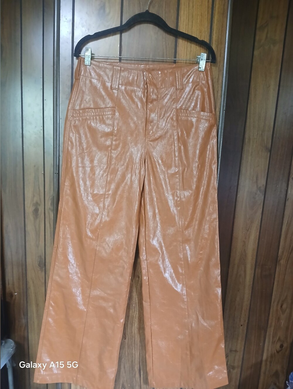 Free People Copper-Tan Wide-Leg Faux Leather Pants